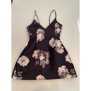 Italia Gogo Floral Mini Dress Size Med Cotton Blend Fit and Flare Black